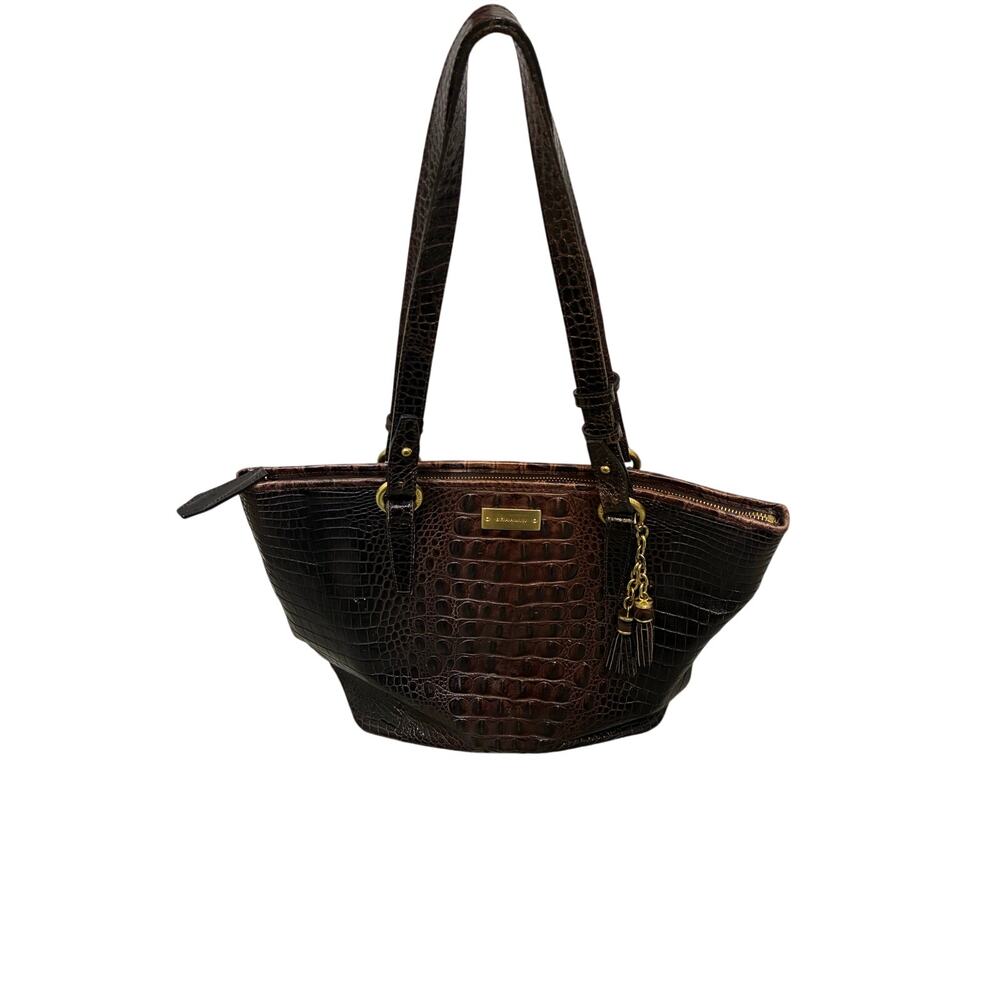 Brahmin Coquette Pecan Melbourne Croc Embossed Leather Medium Asher Tote Bag EUC